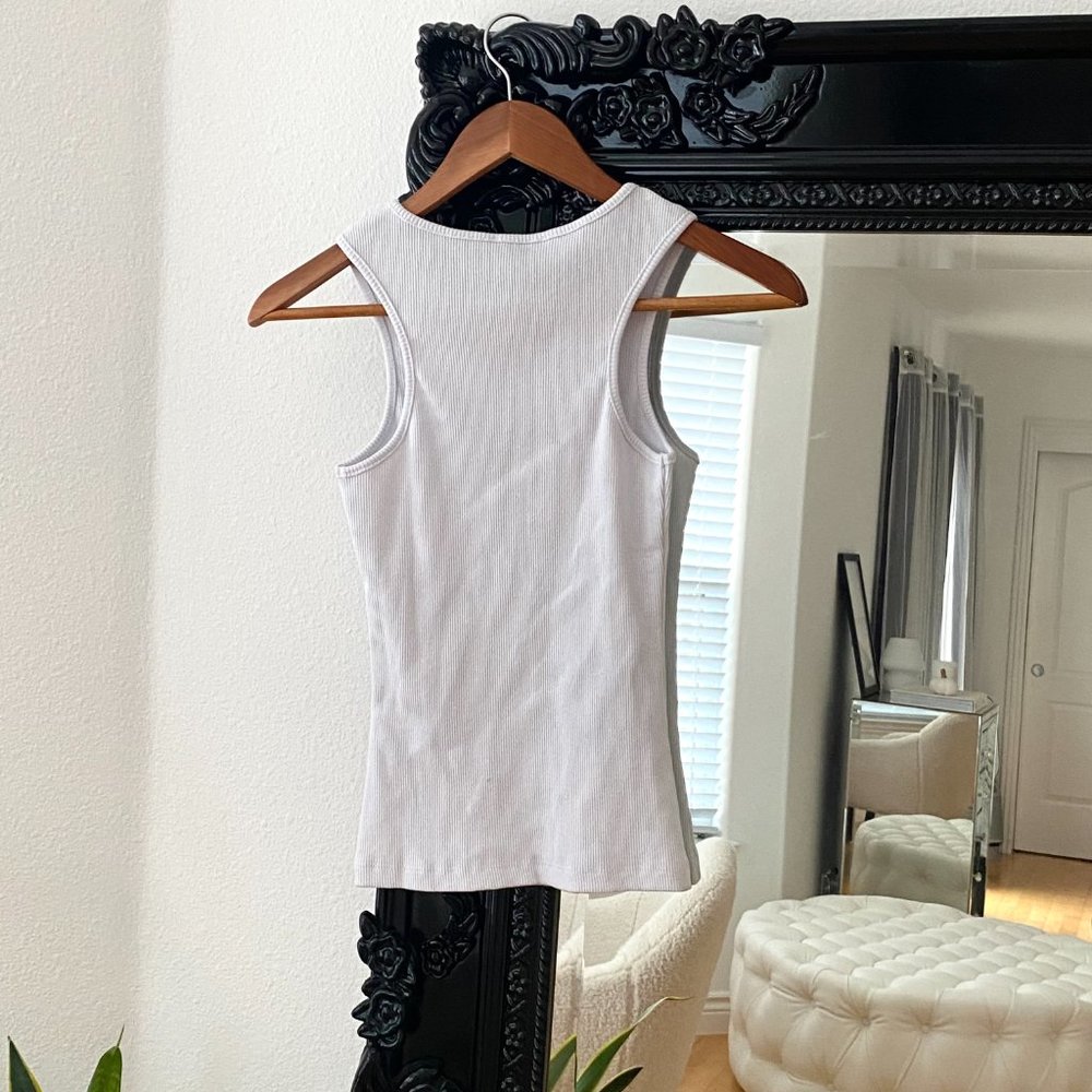 PrettyLittleThing | Women's Basic White Rib Racer Tank Top - Picture 4 of 5